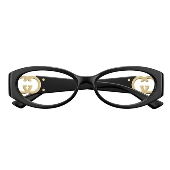 NEW GUCCI OVAL EYEGLASSES GUCCI BLACK GOLD CLEAR EYEWEAR - Picture 2 of 3
